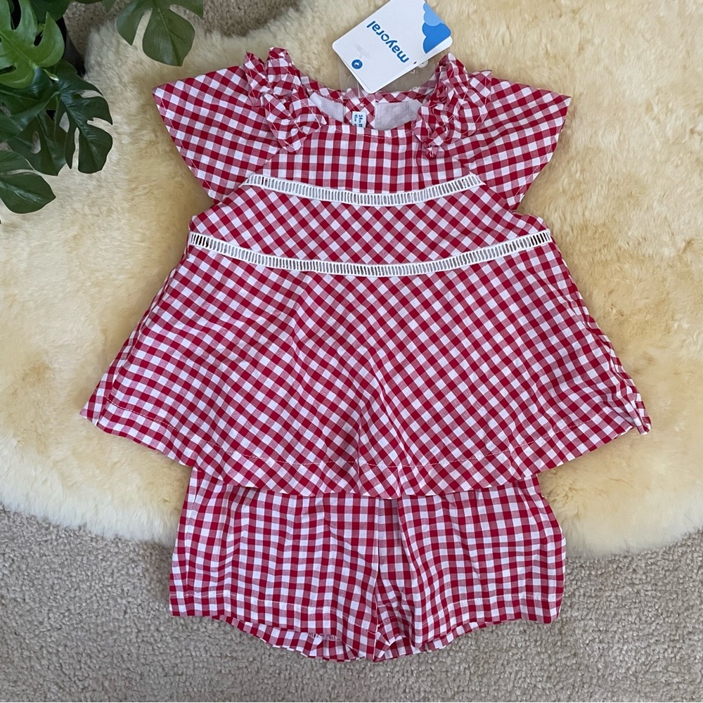 Cyber Monday Sale NWT Mayoral romper red and white checkered sz 24 months/ 2 T